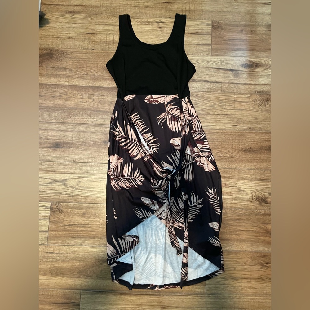 SHEIN Black and Pink Leaf High Low Dress